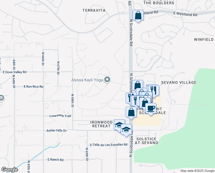 map of restaurants, bars, coffee shops, grocery stores, and more near 32811 North 70th Street in Scottsdale