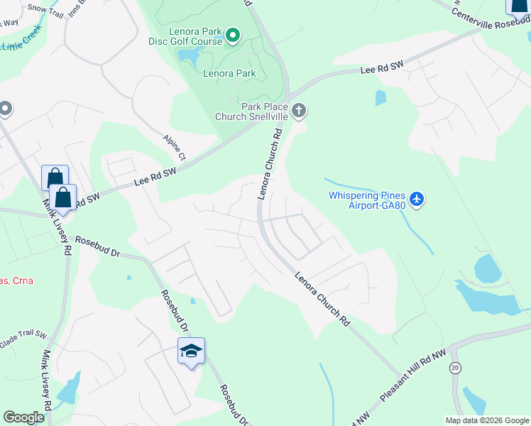 map of restaurants, bars, coffee shops, grocery stores, and more near 4415 Millenium View Court Southwest in Snellville
