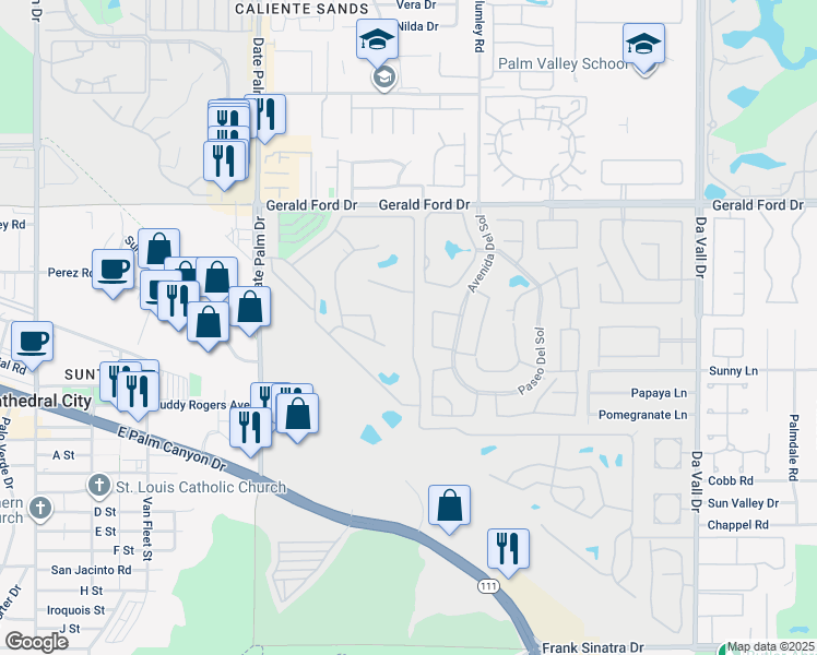 map of restaurants, bars, coffee shops, grocery stores, and more near 67 Pso Laredo North in Cathedral City