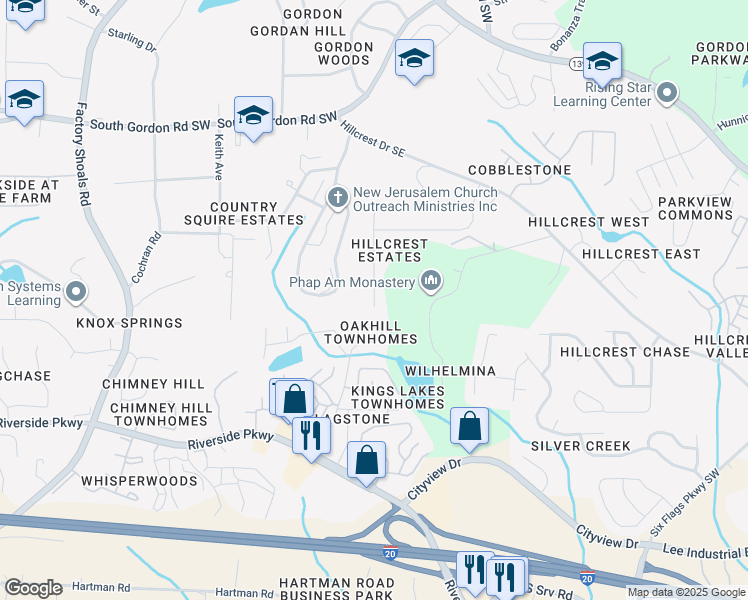 map of restaurants, bars, coffee shops, grocery stores, and more near 7014 ⛉ Bonnes Boulevard in Austell