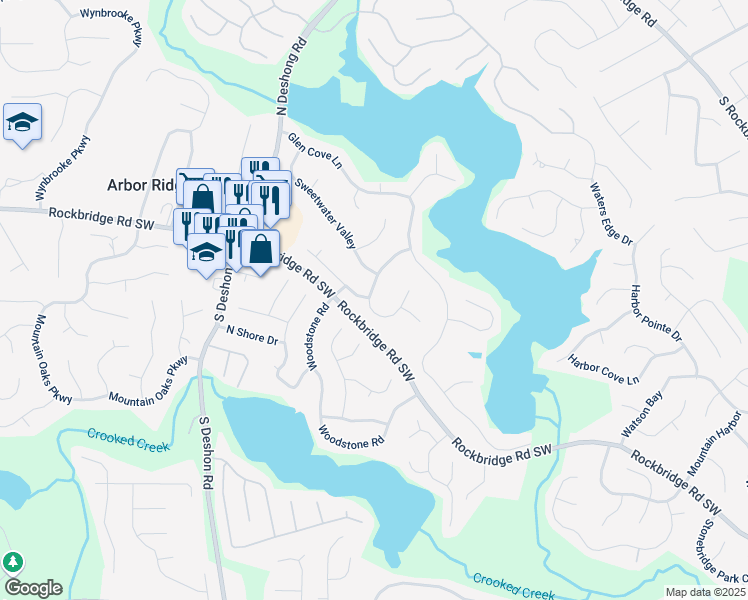 map of restaurants, bars, coffee shops, grocery stores, and more near 262 Mistybrook Circle in Stone Mountain