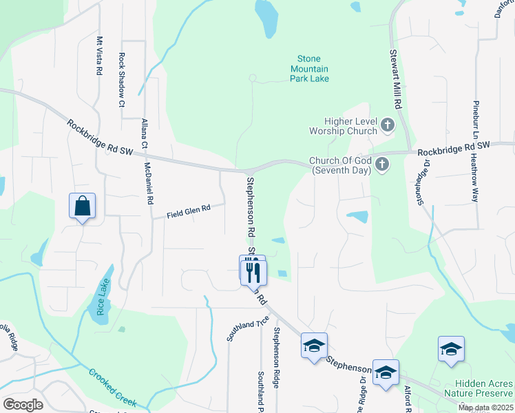 map of restaurants, bars, coffee shops, grocery stores, and more near 450 Stephenson Road in Stone Mountain