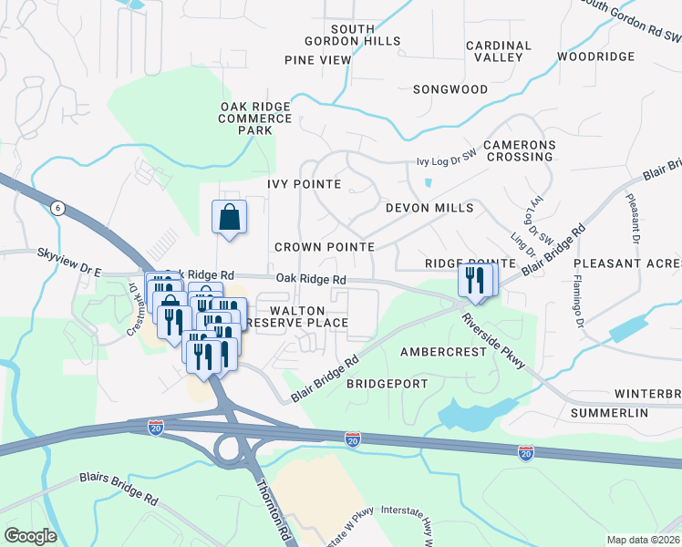 map of restaurants, bars, coffee shops, grocery stores, and more near 7050 Panda Lane in Austell