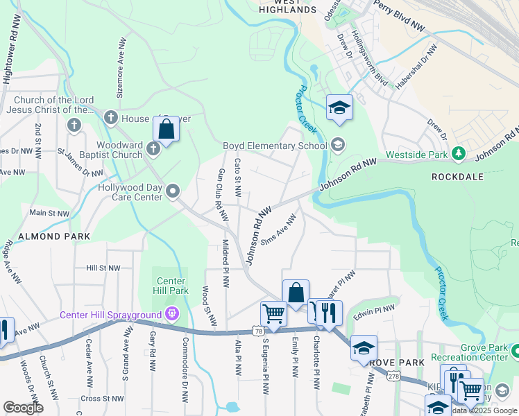 map of restaurants, bars, coffee shops, grocery stores, and more near 4 Johnson Road Northwest in Atlanta