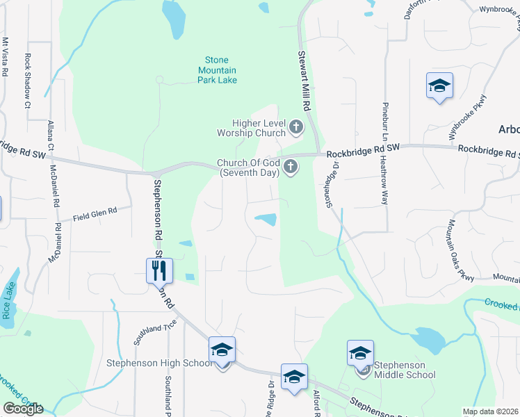map of restaurants, bars, coffee shops, grocery stores, and more near 6515 Walden Pond Rd in Stone Mountain