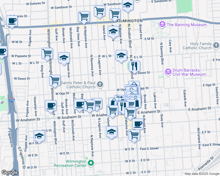 map of restaurants, bars, coffee shops, grocery stores, and more near 1006 Island Avenue in Los Angeles