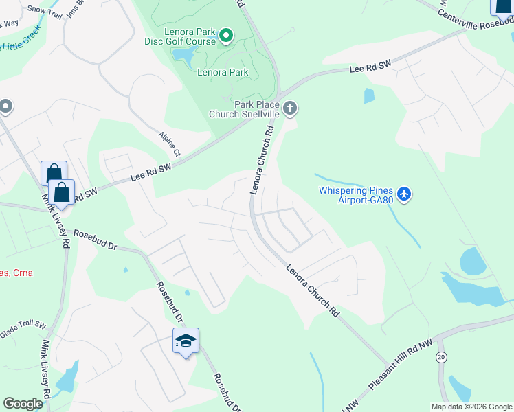 map of restaurants, bars, coffee shops, grocery stores, and more near 4415 Millenium View Court Southwest in Snellville