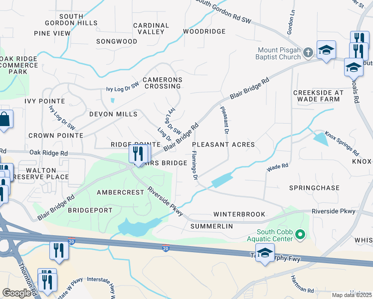 map of restaurants, bars, coffee shops, grocery stores, and more near 1197 Flamingo Drive in Austell