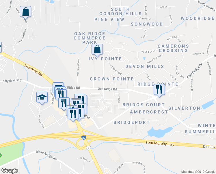 map of restaurants, bars, coffee shops, grocery stores, and more near 7004 Panda Lane in Austell