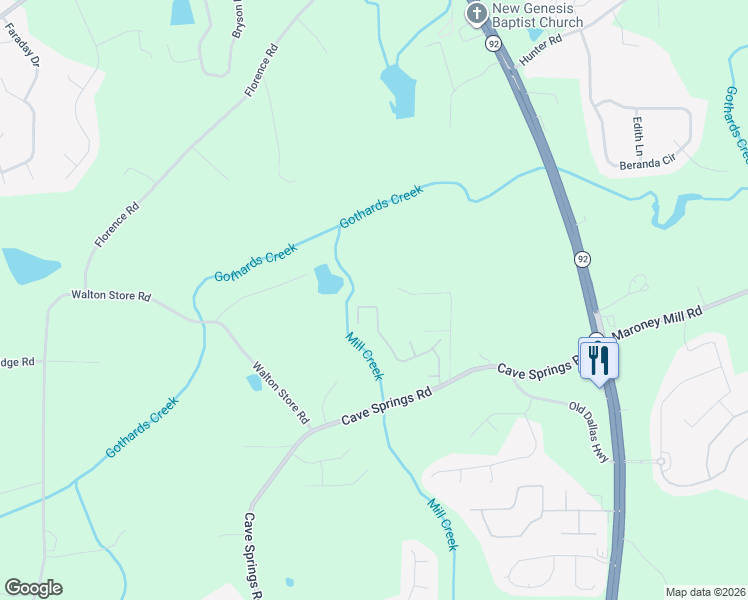 map of restaurants, bars, coffee shops, grocery stores, and more near 6960 Foxmoor Way in Douglasville