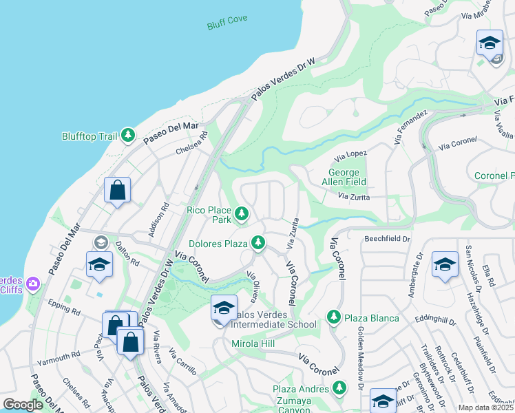 map of restaurants, bars, coffee shops, grocery stores, and more near 1521 Espinosa Circle in Palos Verdes Estates