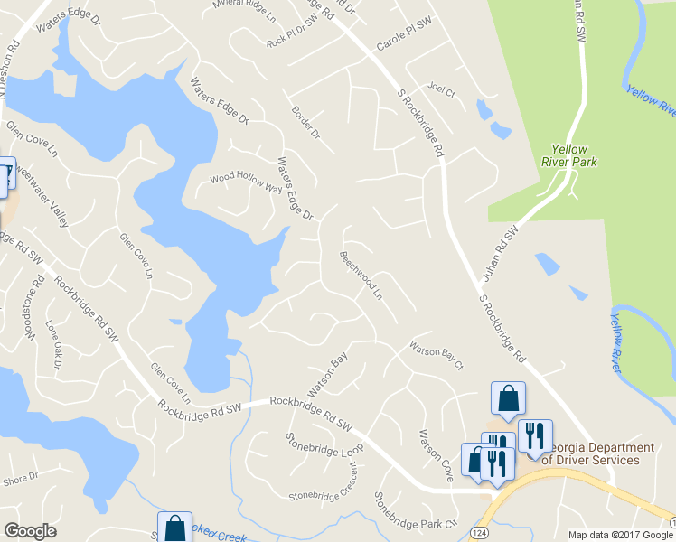 map of restaurants, bars, coffee shops, grocery stores, and more near 276 Misty Ridge Lane in Stone Mountain