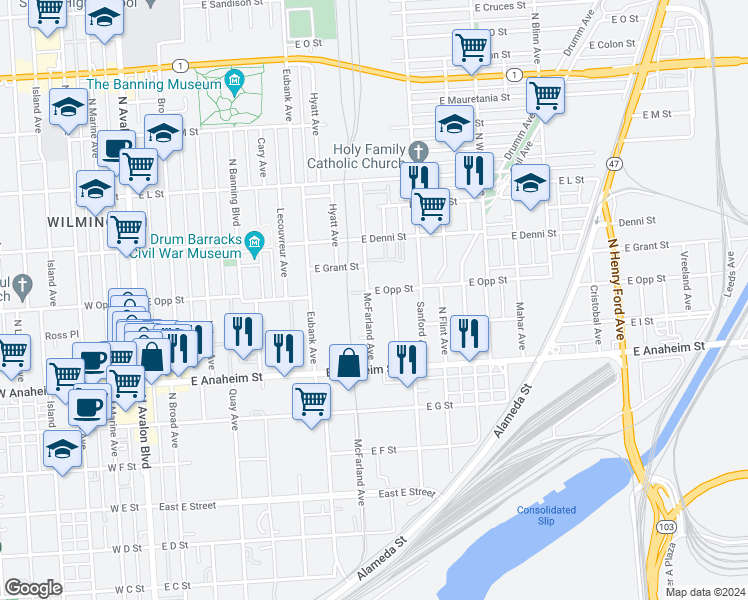 map of restaurants, bars, coffee shops, grocery stores, and more near 948 McFarland Avenue in Los Angeles