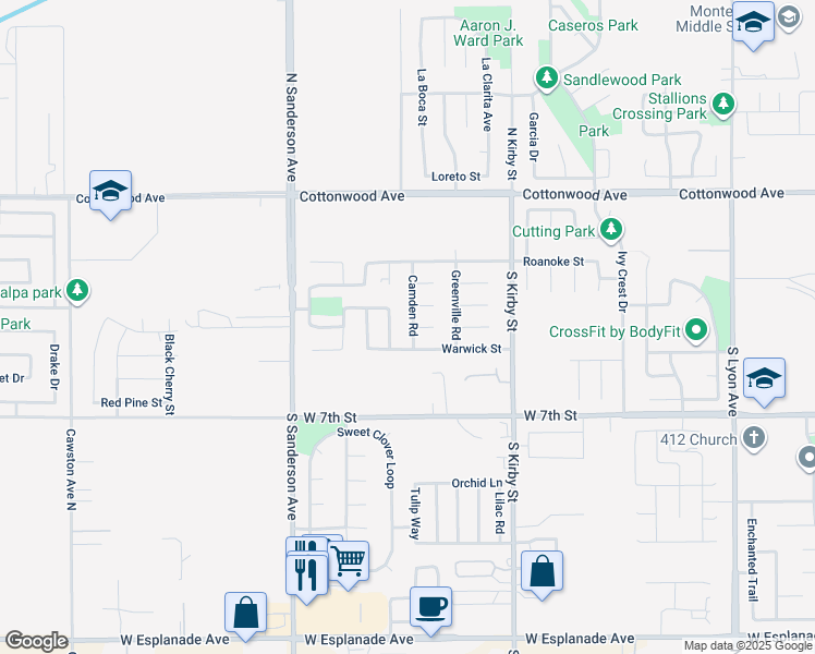 map of restaurants, bars, coffee shops, grocery stores, and more near 392 Camden Road in San Jacinto