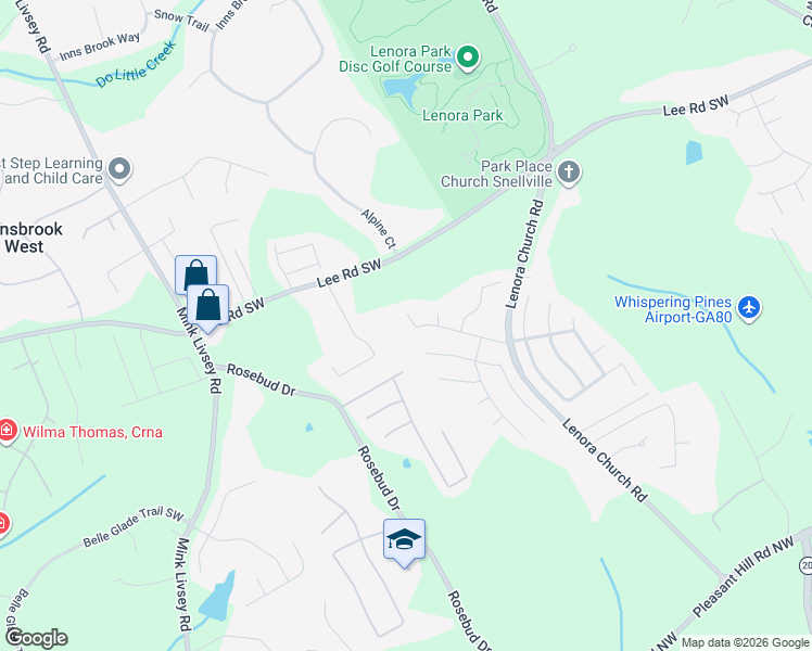 map of restaurants, bars, coffee shops, grocery stores, and more near 3430 Millenium View Drive Southwest in Snellville