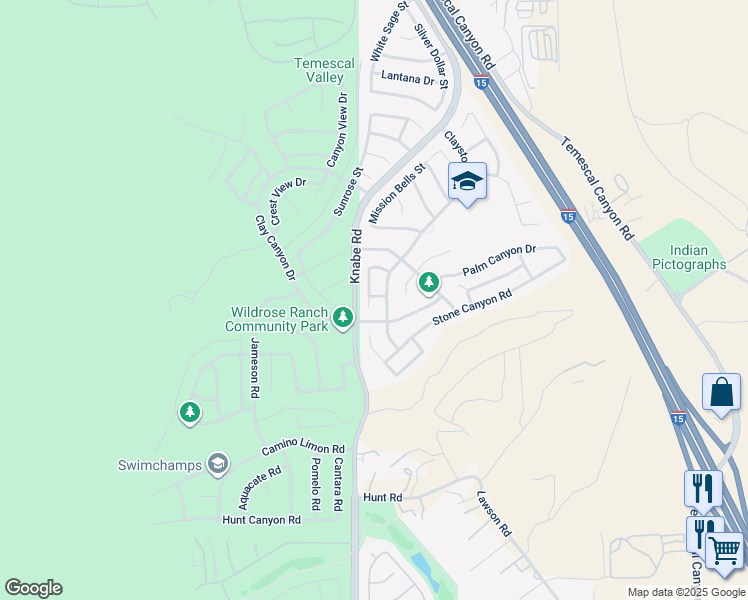 map of restaurants, bars, coffee shops, grocery stores, and more near 23204 Canyon Estates Drive in Corona