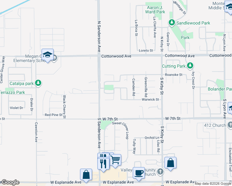 map of restaurants, bars, coffee shops, grocery stores, and more near 489 Sparrow Lane in San Jacinto