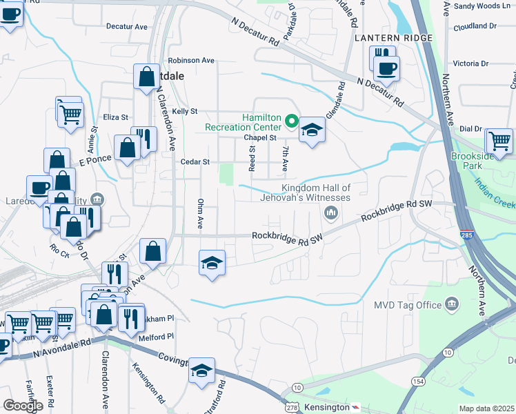 map of restaurants, bars, coffee shops, grocery stores, and more near 3117 Bay Street in Scottdale