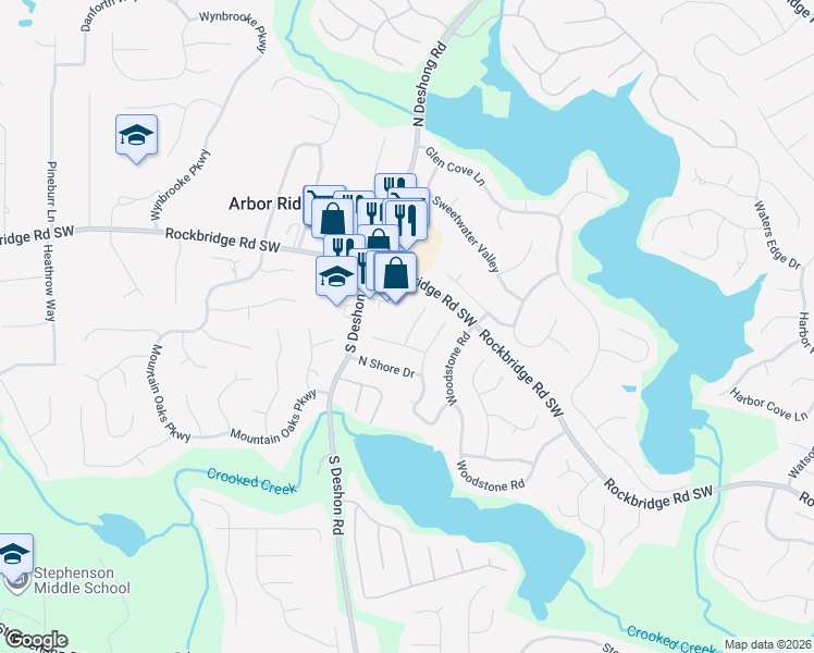 map of restaurants, bars, coffee shops, grocery stores, and more near 511 Crestwood Court in Lithonia