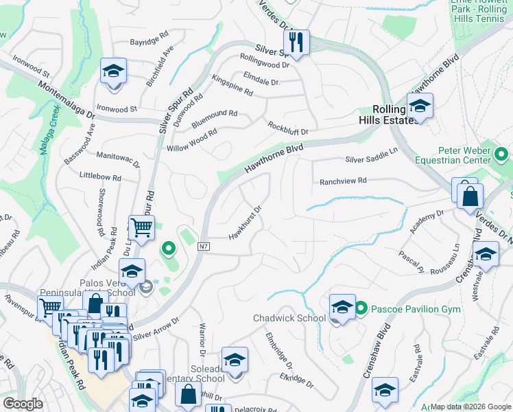 map of restaurants, bars, coffee shops, grocery stores, and more near 26552 Deepbrook Drive in Rancho Palos Verdes