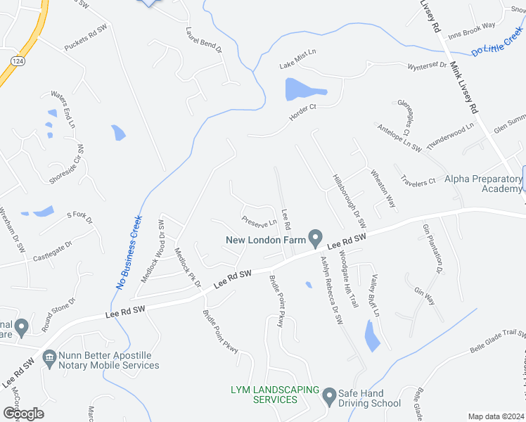 map of restaurants, bars, coffee shops, grocery stores, and more near 4221 Preserve Trail Southwest in Snellville