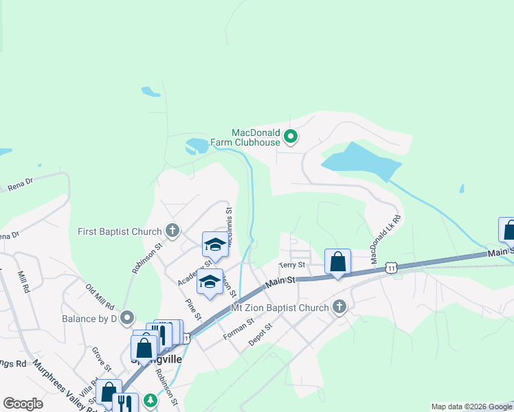 map of restaurants, bars, coffee shops, grocery stores, and more near 578 Cross Street in Springville