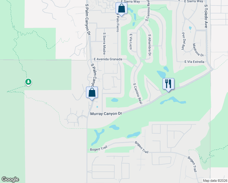 map of restaurants, bars, coffee shops, grocery stores, and more near 464 East Santiago Way in Palm Springs