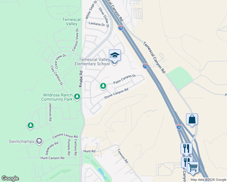 map of restaurants, bars, coffee shops, grocery stores, and more near 9290 Hot Springs Road in Corona