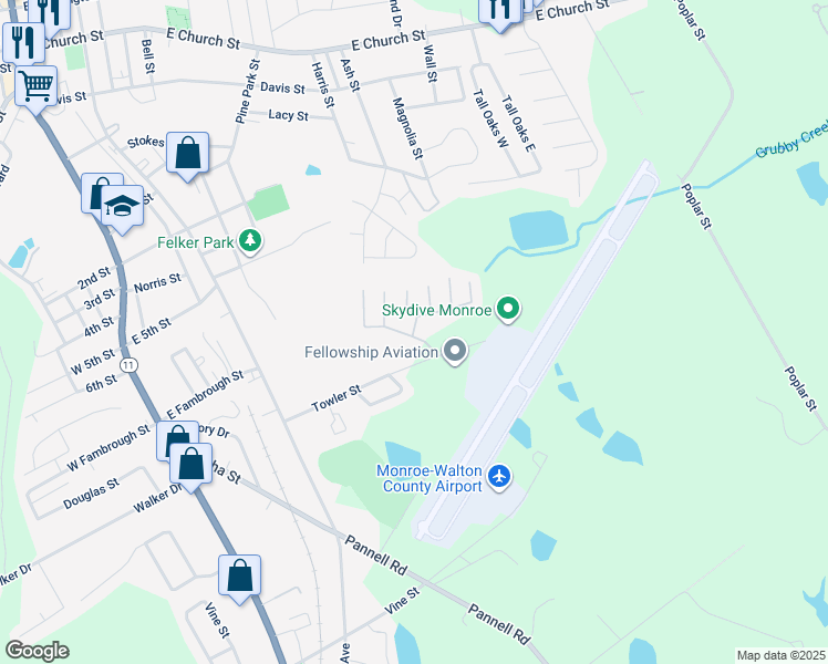 map of restaurants, bars, coffee shops, grocery stores, and more near 404 Old Mill Run in Monroe