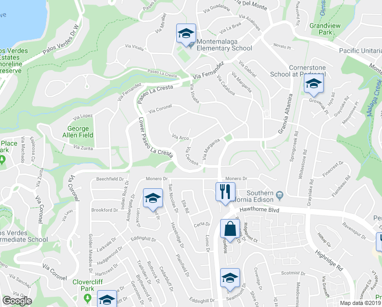 map of restaurants, bars, coffee shops, grocery stores, and more near 2013 Vía Cerritos in Palos Verdes Estates