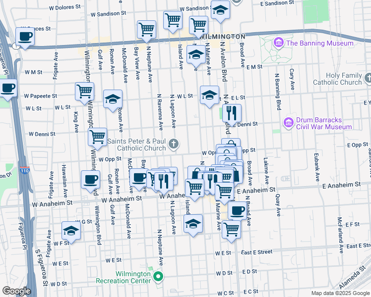 map of restaurants, bars, coffee shops, grocery stores, and more near 1006 Island Avenue in Los Angeles