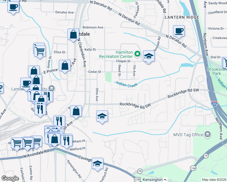 map of restaurants, bars, coffee shops, grocery stores, and more near 3087 Bay Street in Scottdale
