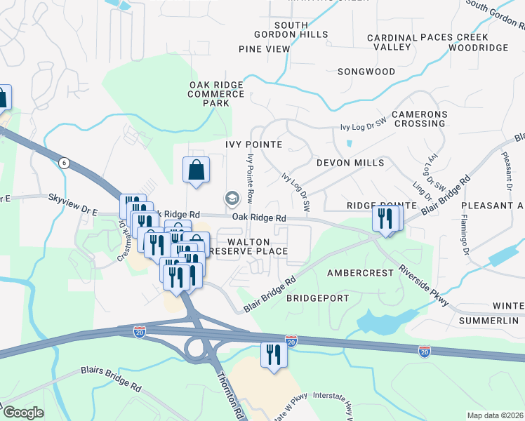 map of restaurants, bars, coffee shops, grocery stores, and more near 7004 Panda Lane in Austell