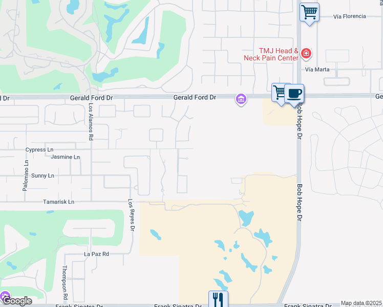 map of restaurants, bars, coffee shops, grocery stores, and more near 18 Jill Terrace in Rancho Mirage