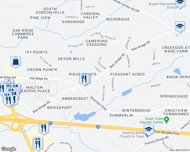 map of restaurants, bars, coffee shops, grocery stores, and more near 7011 Grinder Drive in Austell