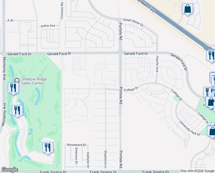 map of restaurants, bars, coffee shops, grocery stores, and more near 75673 Montage Parkway in Palm Desert