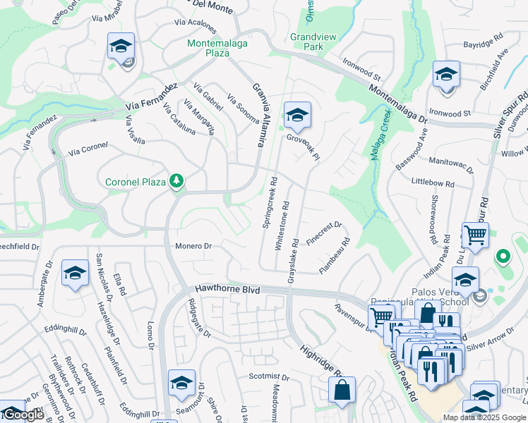map of restaurants, bars, coffee shops, grocery stores, and more near 27013 Springcreek Road in Rancho Palos Verdes