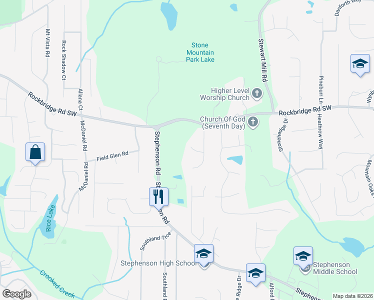 map of restaurants, bars, coffee shops, grocery stores, and more near 6435 Laural Bend in Stone Mountain