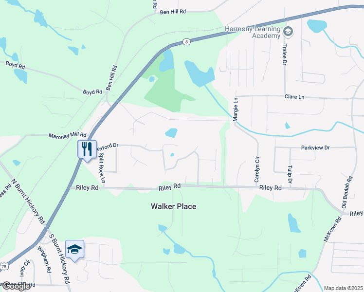 map of restaurants, bars, coffee shops, grocery stores, and more near 809 Longbranch Lane in Douglasville