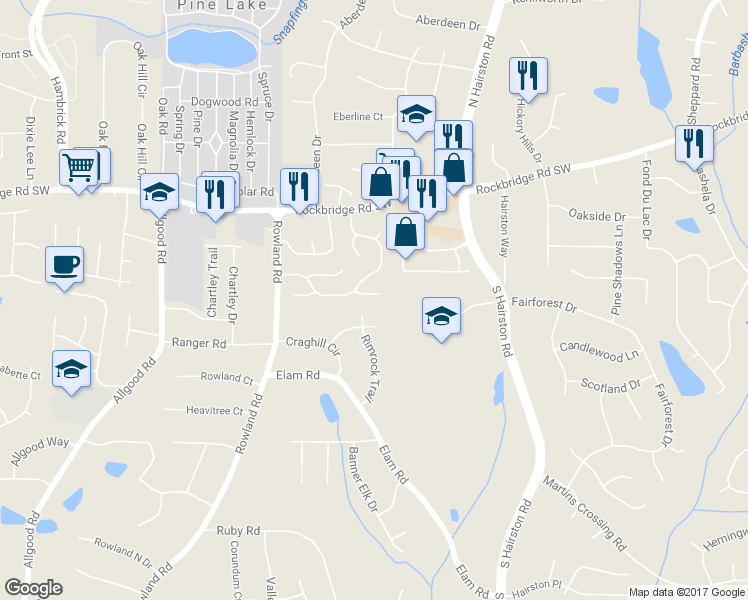 map of restaurants, bars, coffee shops, grocery stores, and more near 4637 High Collier Walk in Stone Mountain