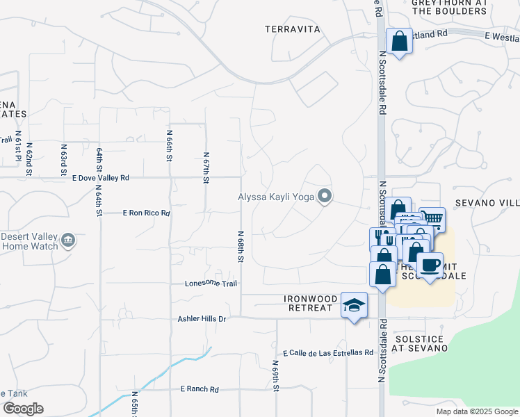 map of restaurants, bars, coffee shops, grocery stores, and more near 32825 North 68th Place in Scottsdale