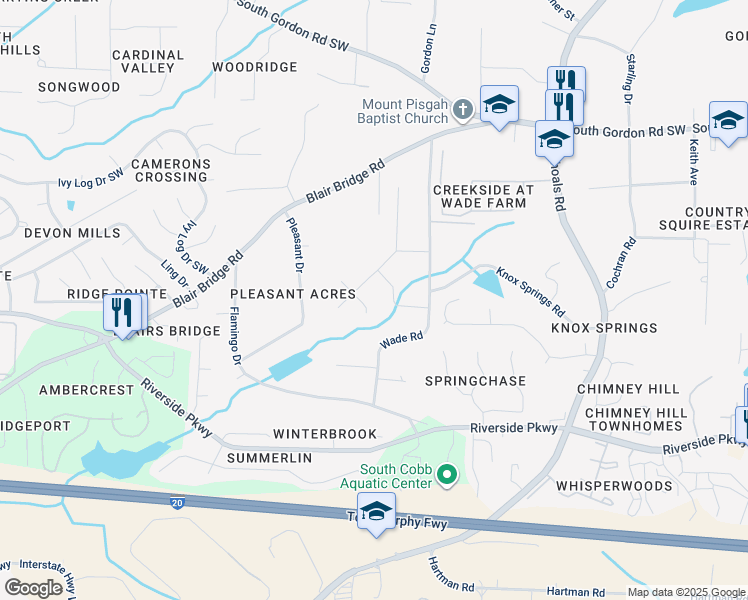 map of restaurants, bars, coffee shops, grocery stores, and more near 977 Kathryn Court Southwest in Austell