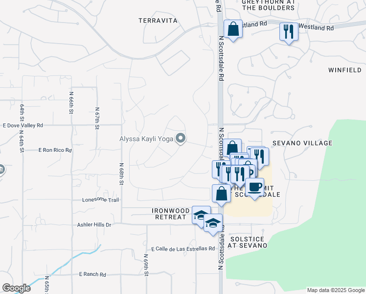 map of restaurants, bars, coffee shops, grocery stores, and more near 32827 North 70th Street in Scottsdale