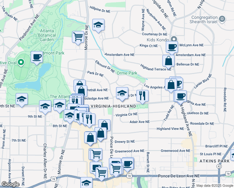 map of restaurants, bars, coffee shops, grocery stores, and more near 750 Clemont Drive Northeast in Atlanta