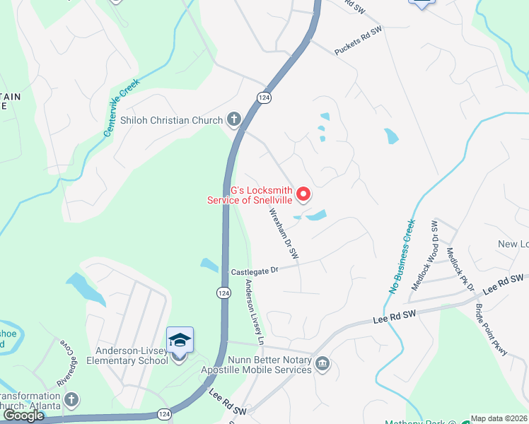 map of restaurants, bars, coffee shops, grocery stores, and more near 4071 Wrexham Drive Southwest in Snellville