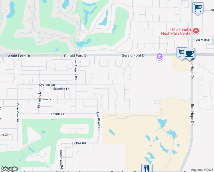 map of restaurants, bars, coffee shops, grocery stores, and more near 27 Ambassador Circle in Rancho Mirage