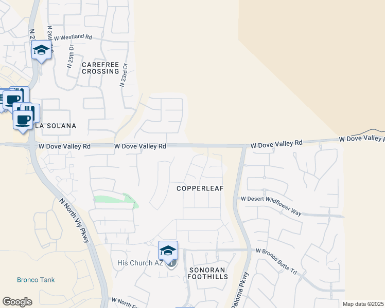 map of restaurants, bars, coffee shops, grocery stores, and more near West Dove Valley Road in Phoenix