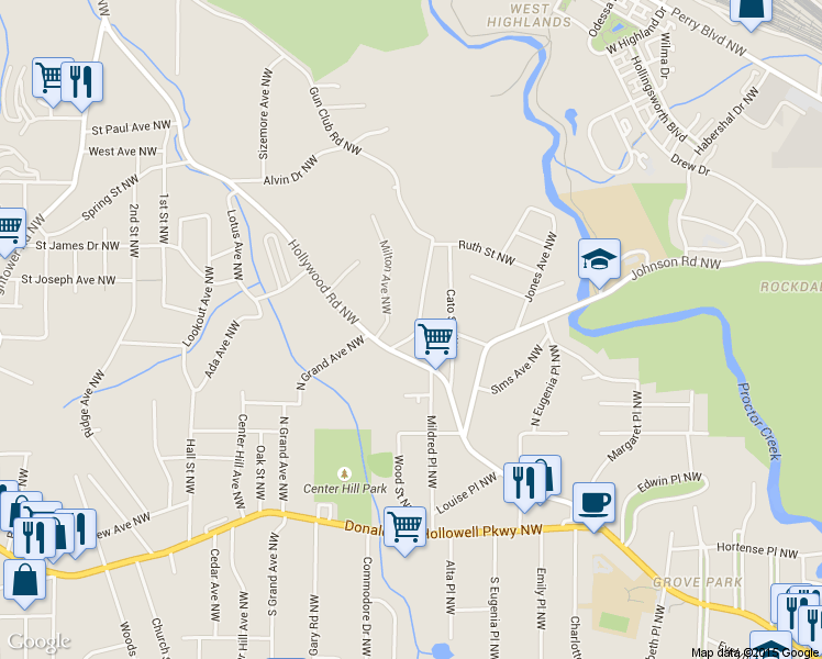 map of restaurants, bars, coffee shops, grocery stores, and more near 4 Hollywood Drive Northwest in Atlanta