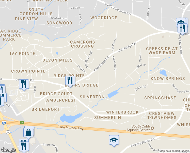 map of restaurants, bars, coffee shops, grocery stores, and more near 1199 Flamingo Drive in Austell