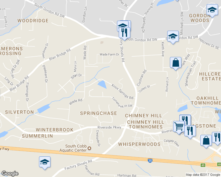 map of restaurants, bars, coffee shops, grocery stores, and more near 753 Knox Springs Road in Austell